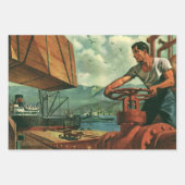 ヴィンテージ業、油タンカー船及び波止場 ラッピングペーパーシート (正面3)