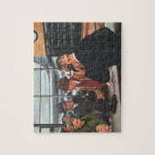 ヴィンテージ業、航空会社カウンターの社員 ジグソーパズル (縦)