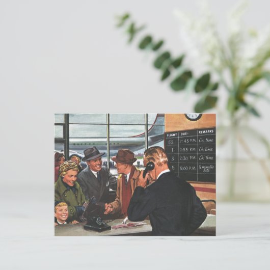 ヴィンテージ業、航空会社カウンターの社員 ポストカード (スタンド正面)