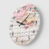 ヴィンテージ楽譜とサンタクロース ラージ壁時計 (傾斜)