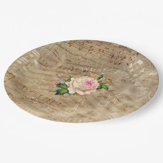 ヴィンテージ楽譜アンティークバラ紙プレート ペーパープレート (アングル)