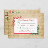 ヴィンテージ楽譜ウィンターウェディングRSVPカード 出欠カード (正面/裏面)