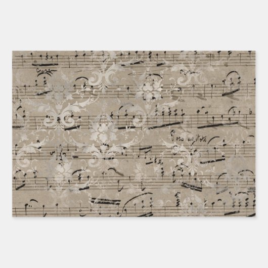 ヴィンテージ楽譜ギフトラッピング紙 ラッピングペーパーシート (正面3)