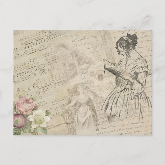 ヴィンテージ楽譜スクリプトラブレタレディフローラ ポストカード (正面)