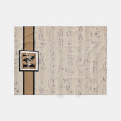 ヴィンテージ楽譜ノートミュージシャンモノグラム フリースブランケット (正面(横))