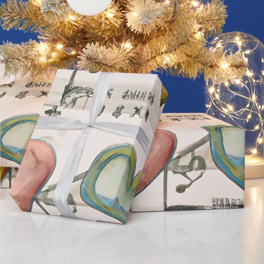 ヴィンテージ楽譜ハートラップ紙 ラッピングペーパー (クリスマス)