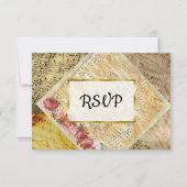 ヴィンテージ楽譜ピンクローズウェディングRSVPカード 出欠カード (裏面)