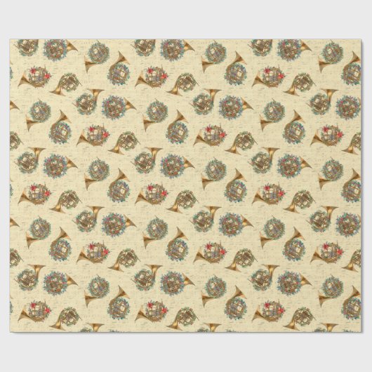 ヴィンテージ楽譜フランスの角クリスマス ラッピングペーパー (フラット)