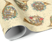 ヴィンテージ楽譜フランスの角クリスマス ラッピングペーパー (ロールコーナー)