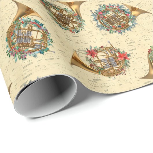 ヴィンテージ楽譜フランスの角クリスマス ラッピングペーパー (ロールコーナー)