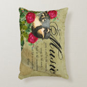 ヴィンテージ楽譜引用文ヴァイオリンレッドローズ&バード アクセントクッション (正面(垂直))