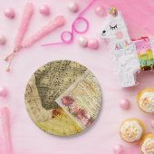 ヴィンテージ楽譜楽譜ピアノバラケーキ ペーパープレート (パーティー)