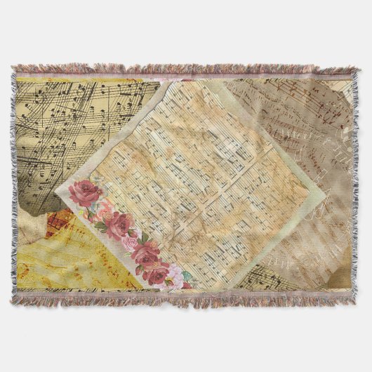 ヴィンテージ楽譜毛布 スローブランケット (正面)
