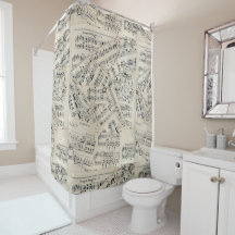 ヴィンテージ楽譜紙コラージシャワーカーテン