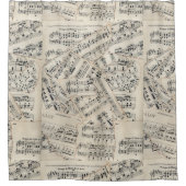 ヴィンテージ楽譜紙コラージシャワーカーテン シャワーカーテン (正面)