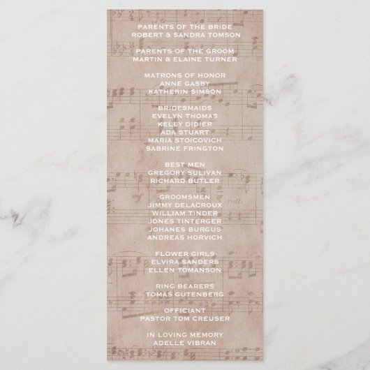 ヴィンテージ楽譜結婚式 プログラムカスタム プログラム (裏面)