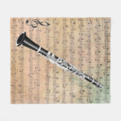 ヴィンテージ楽譜(クラリネット付きフリースブランケット) フリースブランケット (正面(横))