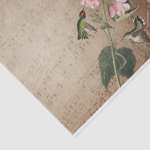 ヴィンテージ楽譜、ハミング鳥、ピンクの花 薄葉紙 (詳細)