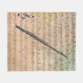 ヴィンテージ楽譜(フルート付き) フリースブランケット (正面(横))