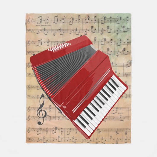 ヴィンテージ楽譜(赤いアコーディオン付き) フリースブランケット (正面)