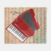 ヴィンテージ楽譜(赤いアコーディオン付き) フリースブランケット (正面(横))