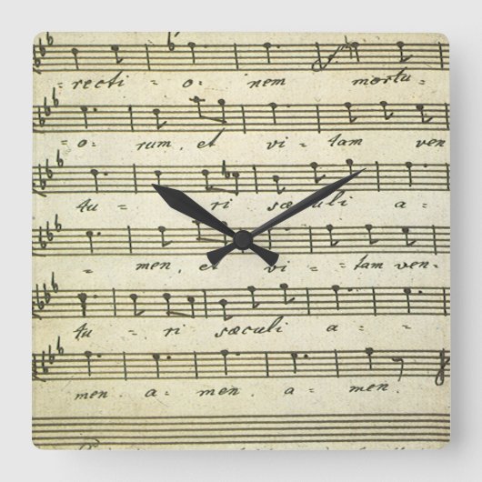 ヴィンテージ楽譜、1810年の古い音楽スコア スクエア壁時計 (正面)