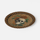 ヴィンテージ構造 |ハロウィーンのバラとスカル ペーパープレート (アングル)