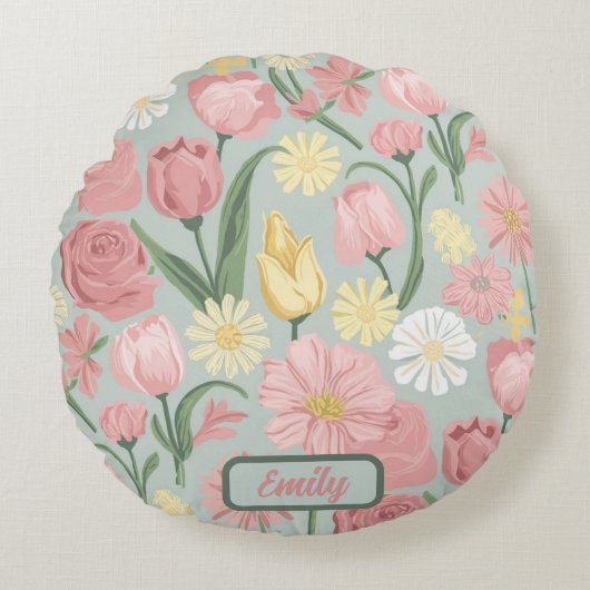 ヴィンテージ様々なステージの開花 ラウンドクッション (正面)