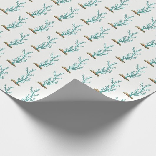ヴィンテージ様式化シーコーラル#4アクア ラッピングペーパー (角)