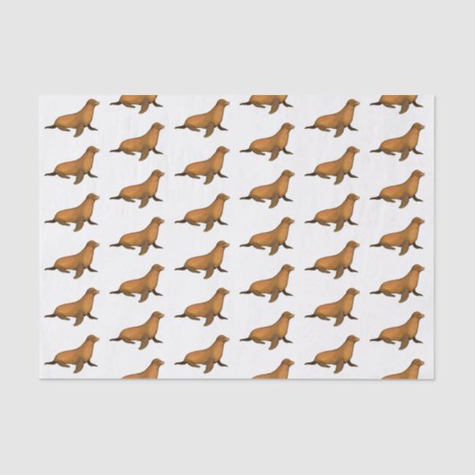 ヴィンテージ様式化ブラウンシールシーライオン 薄葉紙 (正面)