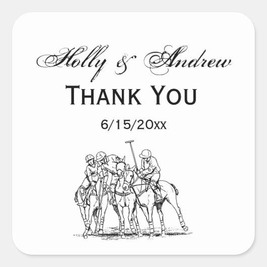 ヴィンテージ様式化ポロマッチスケッチ#1ブラック スクエアシール (正面)