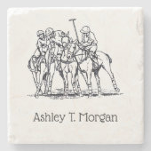 ヴィンテージ様式化ポロマッチスケッチ#1ブラック ストーンコースター (正面)