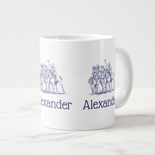 ヴィンテージ様式化ポロマッチスケッチ#1ブルー ジャンボコーヒーマグカップ (正面右)