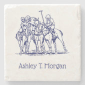 ヴィンテージ様式化ポロマッチスケッチ#1ブルー ストーンコースター (正面)