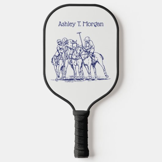 ヴィンテージ様式化ポロマッチスケッチ#1ブルー ピックルボールラケット (正面)