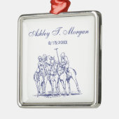 ヴィンテージ様式化ポロマッチスケッチ#1ブルー メタルオーナメント (左)