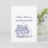 ヴィンテージ様式化ポロマッチスケッチ#1ブルー 招待状 (スタンド正面)