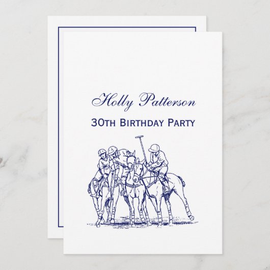 ヴィンテージ様式化ポロマッチスケッチ#1ブルー 招待状 (正面/裏面)