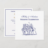 ヴィンテージ様式化ポロマッチスケッチ#1ブルー 招待状 (正面/裏面)