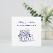 ヴィンテージ様式化ポロマッチスケッチ#1ブルー 招待状 (スタンド正面)