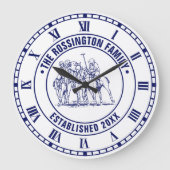 ヴィンテージ様式化ポロマッチスケッチ#1RNブルー ラージ壁時計 (正面)