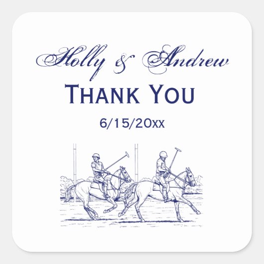 ヴィンテージ様式化ポロマッチスケッチ#2ブルー スクエアシール (正面)