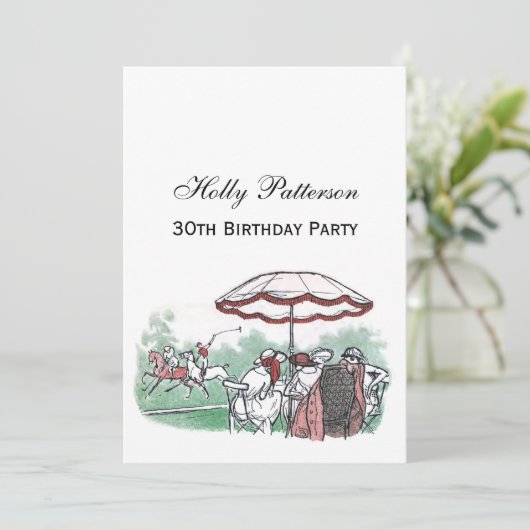 ヴィンテージ様式化ポロマッチレディースランチスケッチ 招待状 (スタンド正面)