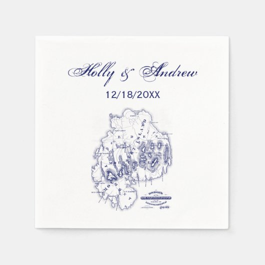 ヴィンテージ様式化山デザートアイランドMNマップブルー スタンダードカクテルナプキン (正面)