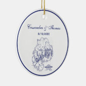 ヴィンテージ様式化山デザートアイランドMNマップブルー セラミックオーナメント (右)