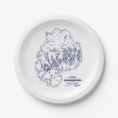 ヴィンテージ様式化山デザートアイランドMNマップブルー ペーパープレート (正面)