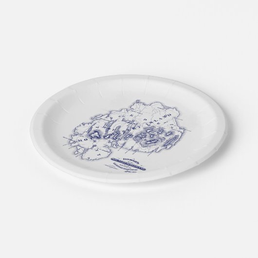 ヴィンテージ様式化山デザートアイランドMNマップブルー ペーパープレート (アングル)