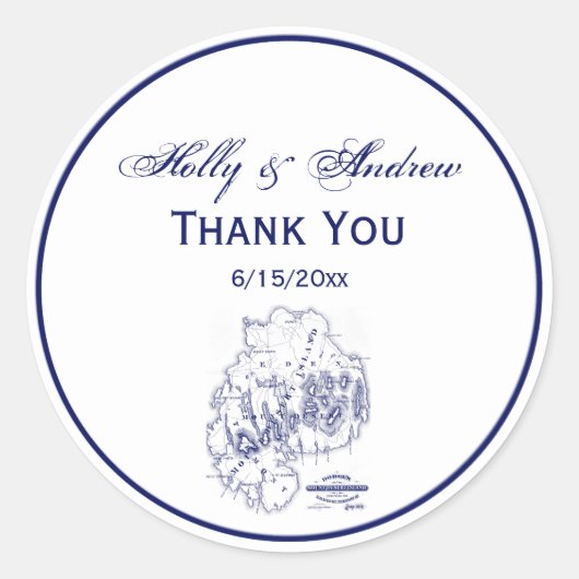 ヴィンテージ様式化山デザートアイランドMNマップブルー ラウンドシール (正面)