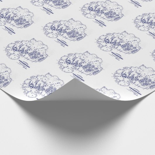 ヴィンテージ様式化山デザートアイランドMNマップブルー ラッピングペーパー (角)