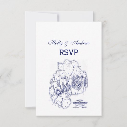 ヴィンテージ様式化山デザートアイランドMNマップブルー 出欠カード (正面)